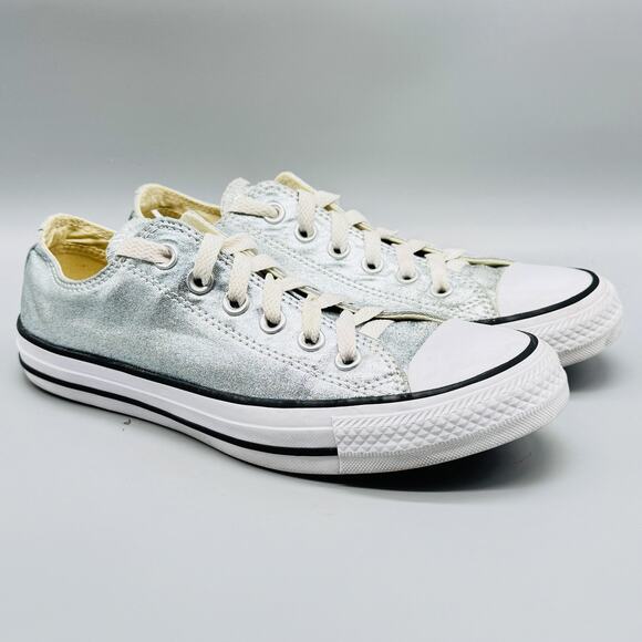 Converse Shoes Womens 7 Silver Blue Metallic Low Top Ox Chuck Taylor All Star - Picture 2 of 11